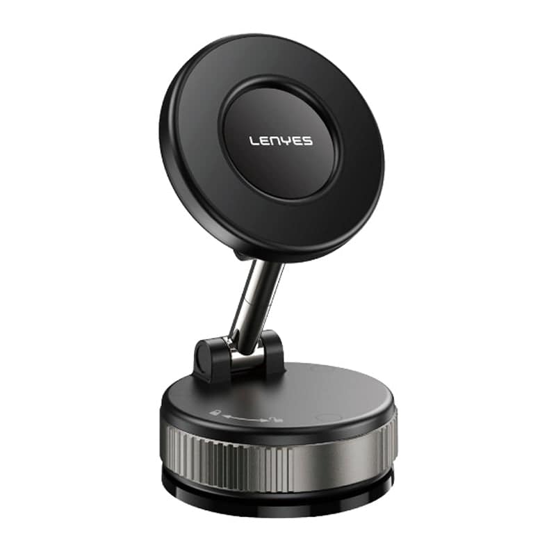 Lenyes CR202 Magnetic Car Phone Holder - Powerful Suction Cup Base - Long Flexible Arm - 360 Degree Rotation - Dashboard & Windshield Mount - Black