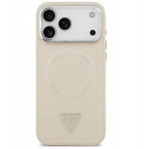 Guess MagSafe PU Leather Case with Triangle Logo for iPhone 17 Pro Max - Beige