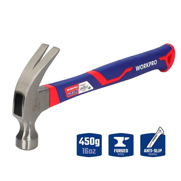 WORKPRO 450g (16oz) Curved Claw Hammer with Fiberglass
