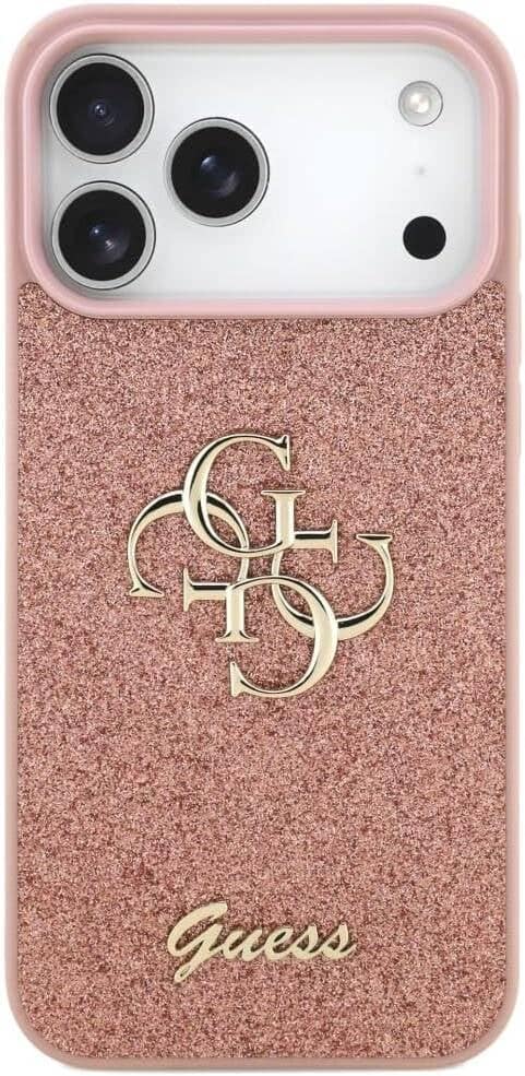 Guess PU Glitter Case with Big 4G Metal Logo for iPhone 17 Pro & 17 Pro Max - Pink