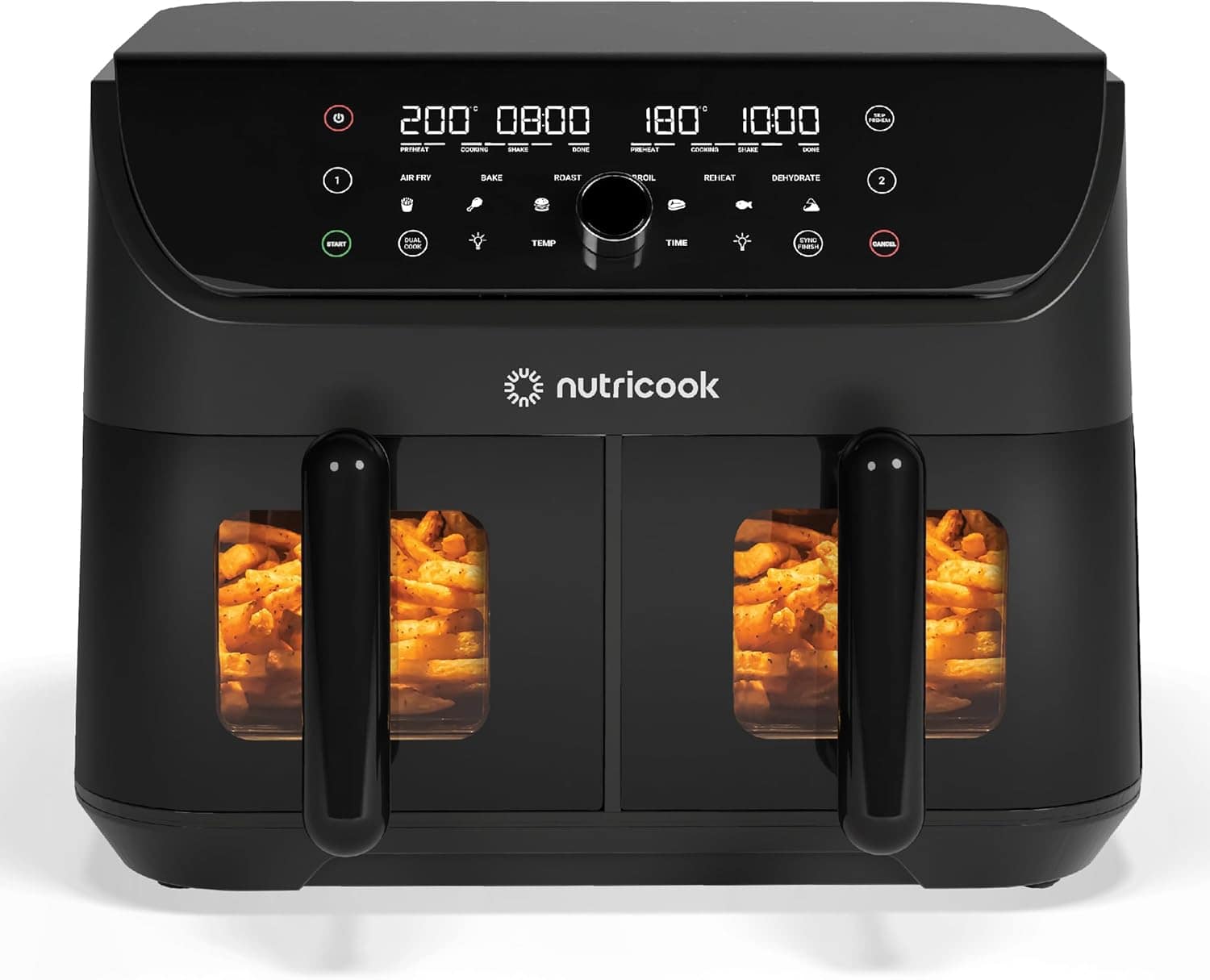 NUTRICOOK Air Fryer Duo2 Vision | 8.5L Dual Baskets | Clear Window + Internal Light | 6 Presets | 2400W | Black