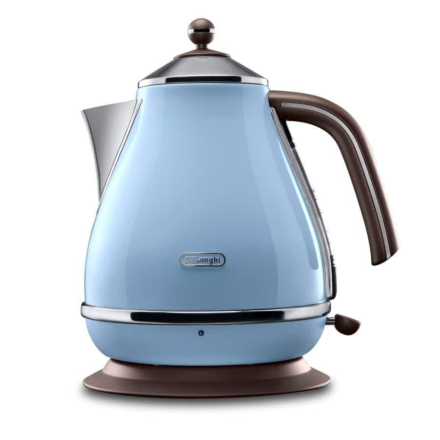 De'Longhi Icona Vintage Electric Kettle - 1.7L Capacity - 2000W - Azure Blue - Stainless Steel Finish - 360° Swivel Base - Anti-Scale Filter - Model KBOV2001.AZ