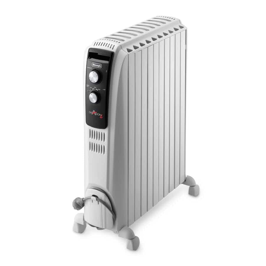 De'Longhi Dragon 4 Oil Filled Radiator - 2500W - 10 Fins - Chimney Effect Technology - 3 Power Settings - For Rooms up to 75 m³ - Soft Easy Wheels - Model TRD41025
