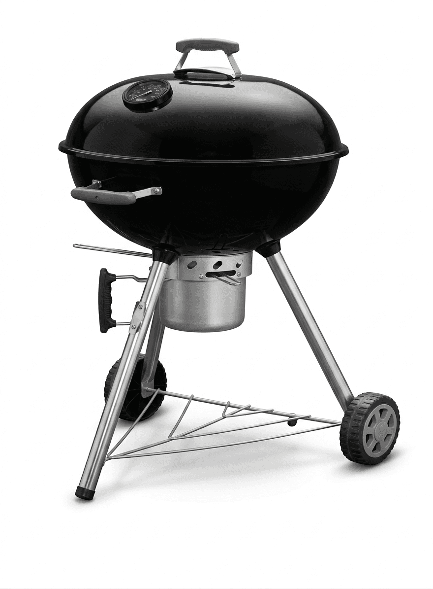 Professional 21" Kettle Charcoal Grill - Shining Black, Built-in Thermometer, Ash Catcher, and Heavy-Duty Wheels