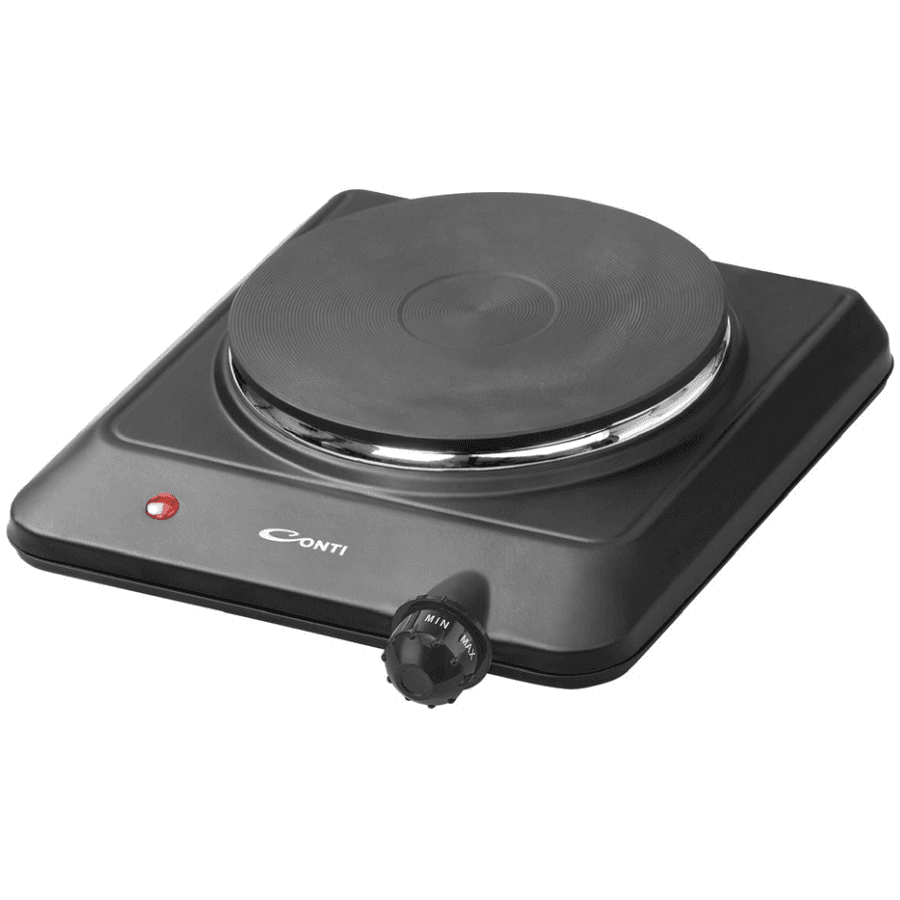 Conti Electric Hot Plate - Single Burner, 1500W Power, Adjustable Thermostat Control, Compact Design, & Black Color - HP-11201-BK