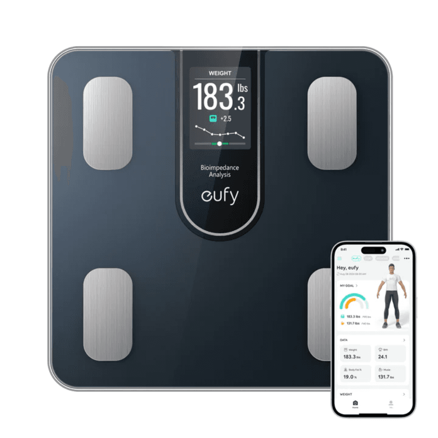 eufy Smart Scale C20 - 15 Body Measurements, Hidden LED Display, App Integration, Black - T9130011