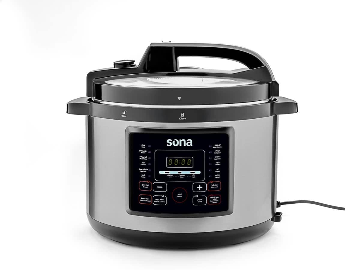 Sona Electric Pressure Cooker - 1000W - 6L Capacity - 14 Intelligent Cooking Programs - Digital Display - Stainless Steel Finish - Model SPC-241