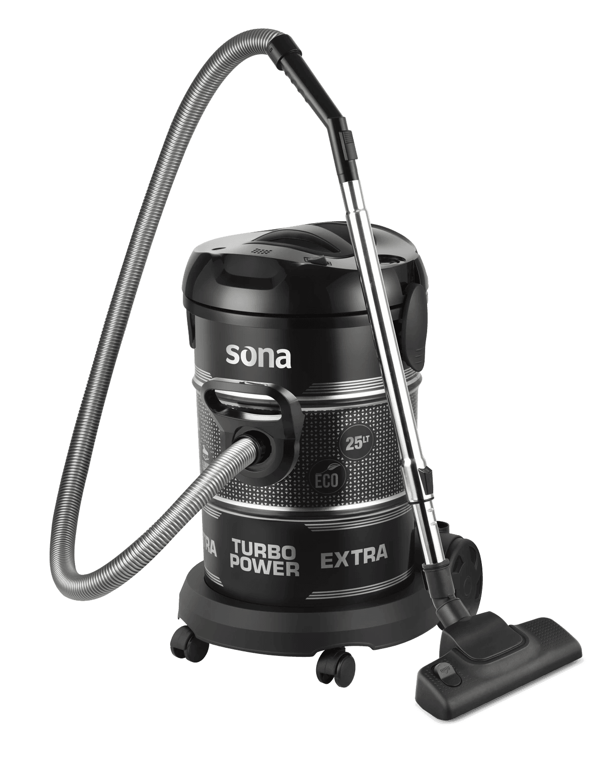 Sona Barrel Vacuum Cleaner 2400W with Air Blower Function, 25 Liter Heavy Duty Metal Tank, Multi-Filtration System - Red/Black