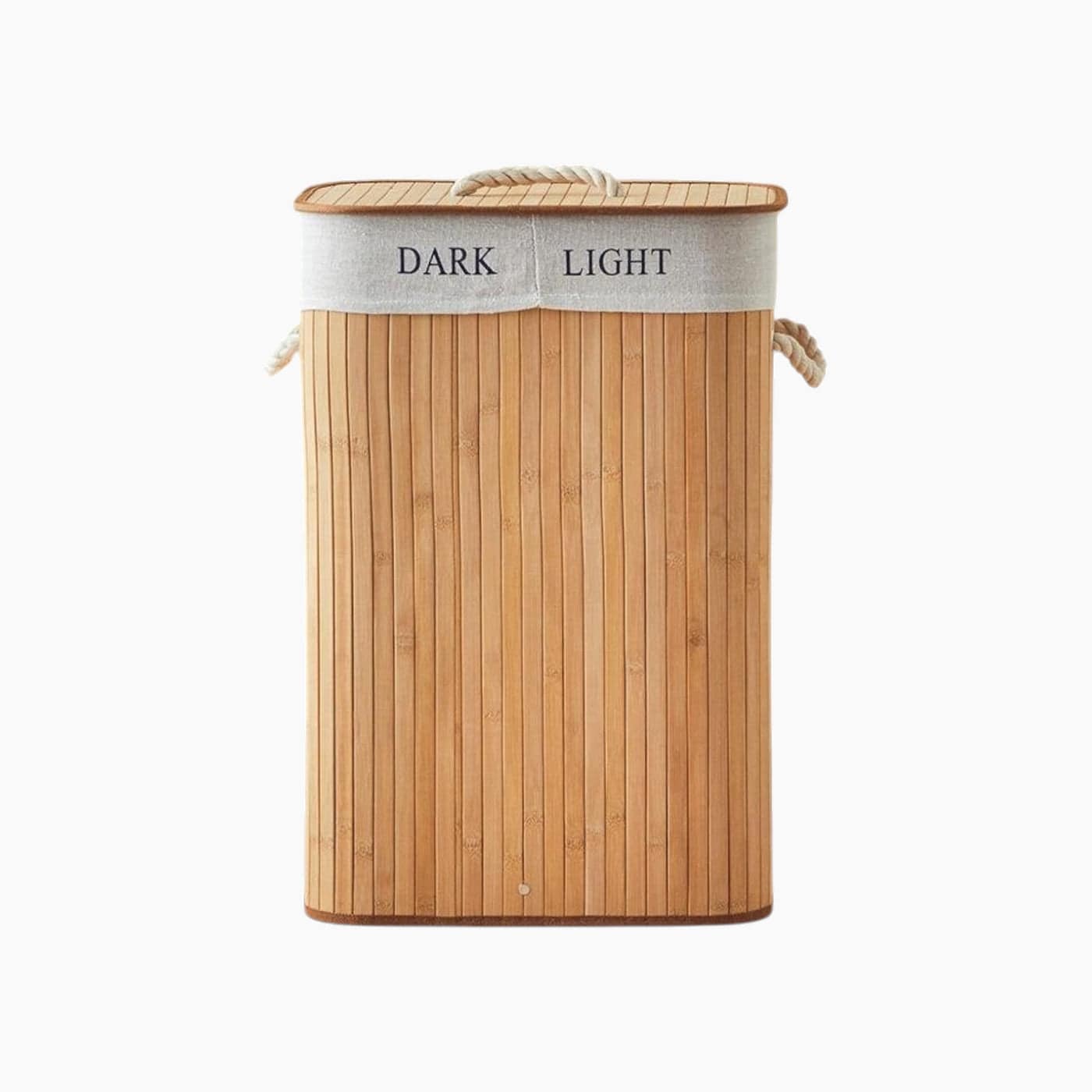 H Living Fancy Bamboo Foldable with 2 Sections Laundry Basket 40x30x60 cm