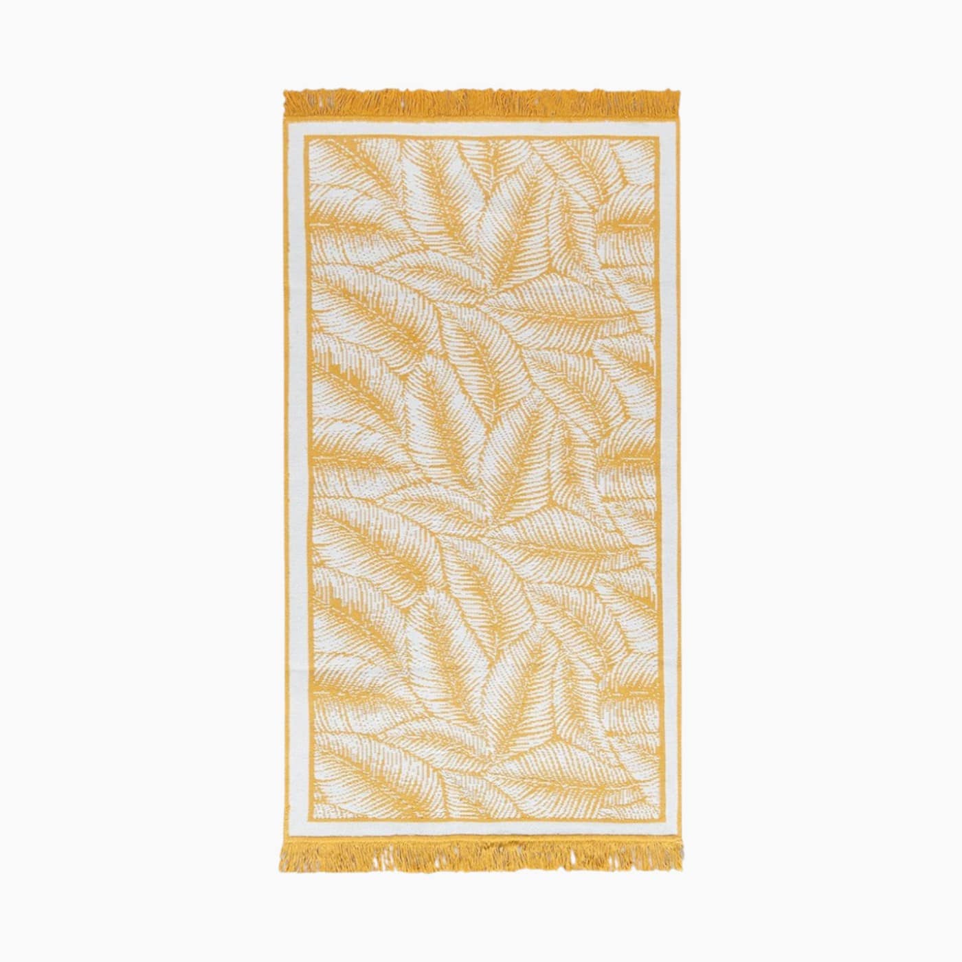 H Living Leaves Woven Rug 80x150 cm Mustard