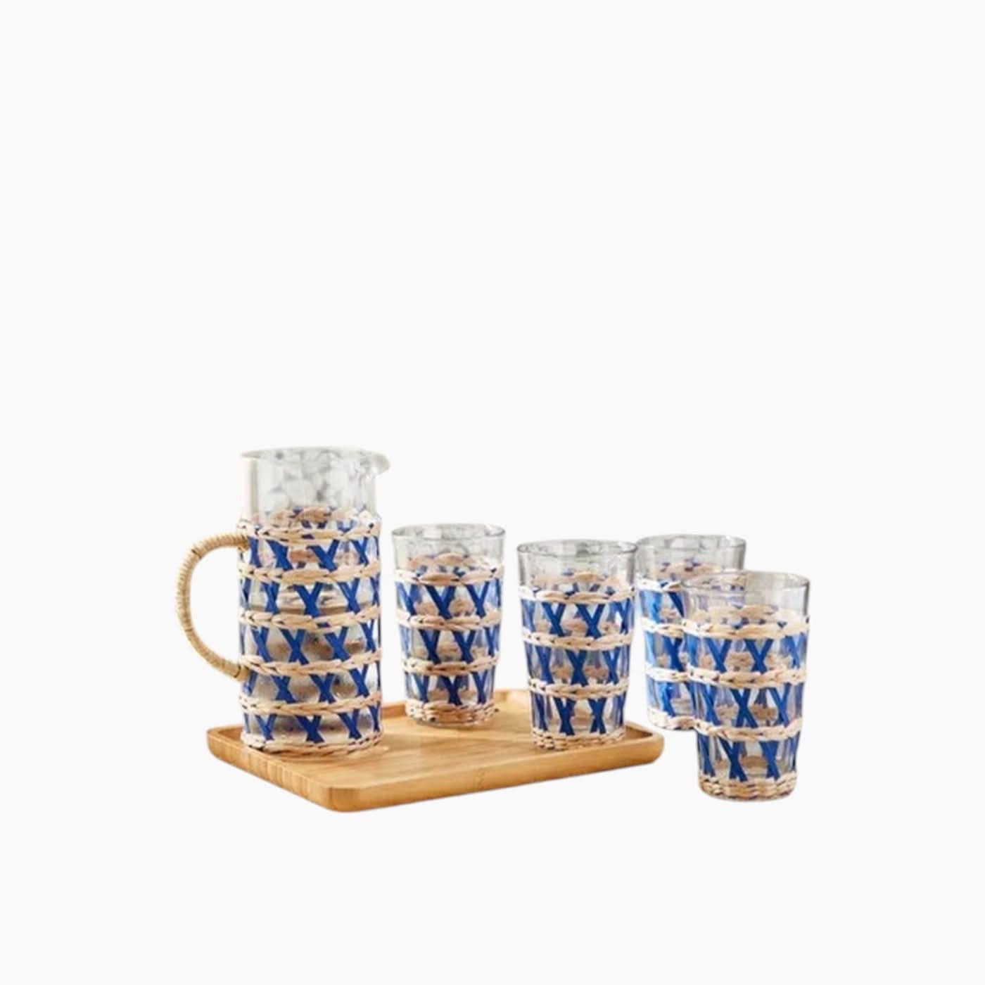Blue Rattan Tumbler and Cups