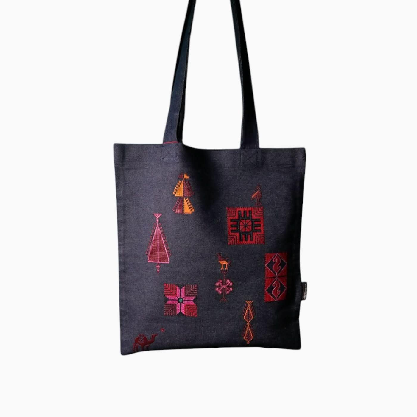 Folkglory Palestinian Motifs Denim Tote Bag