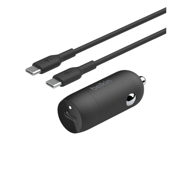 Belkin BoostCharge 30W USB-C PD Car Charger with 1m USB-C to USB-C Cable, Black