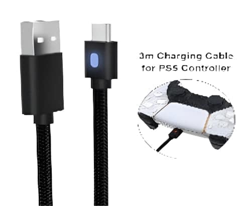 PMW 3M USB-A to USB-C Charging Cable for PS5 Controller — Black