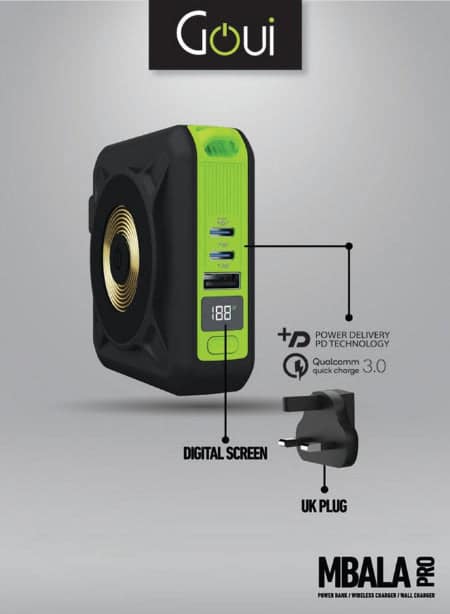 Goui Mbala Wall Charger & Pro Power Bank 10000Mah, Wireless, Black