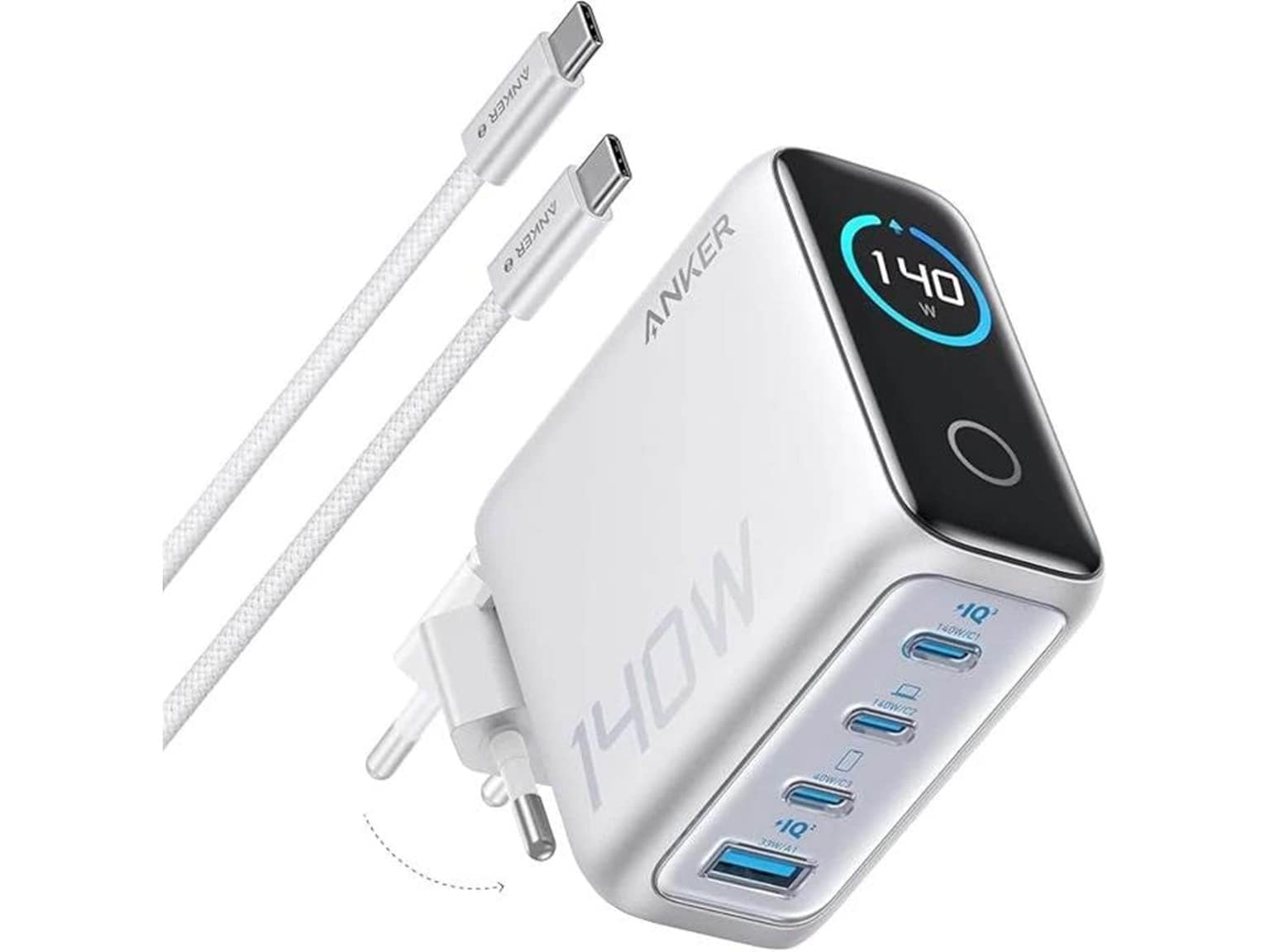 شاحن انكر 140W رباعي المنافذ PD 3.1 للشحن السريع لعدة أجهزة من Anker