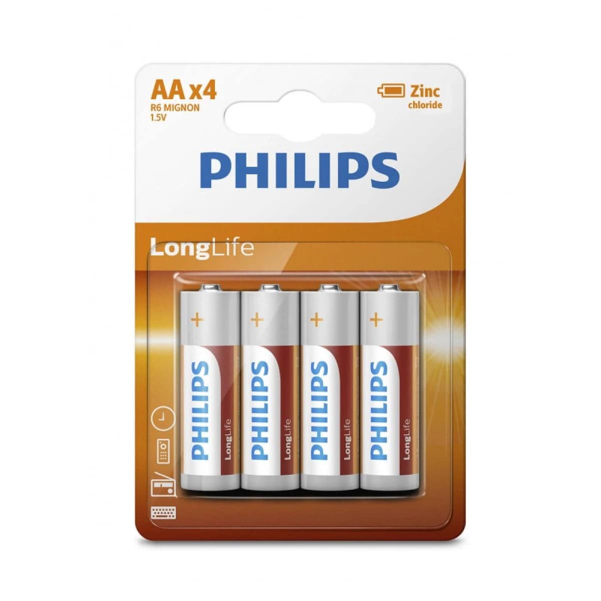 بطاريات زنك AA من فيليبس - عبوة 4 قطع بجهد 1.5 فولت وبتكنولوجيا زنك-كلوريد عالية الجودة