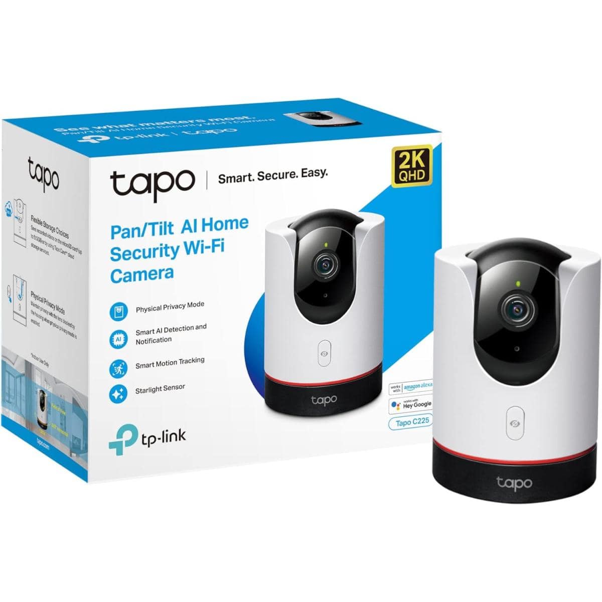 TP-Link Tapo C225 2K QHD Pan/Tilt Security Camera AI Detection Privacy Protection Starlight Sensor 2-way Audio 4MP Night Vision Cloud&SD Card Storage Works with Alexa