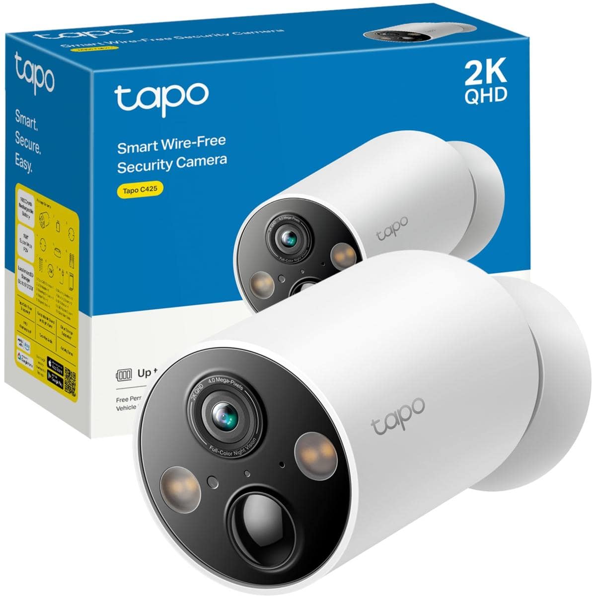 TP-Link Tapo C425 Wire-Free MagCam Indoor/Outdoor 2K QHD 4MP 1440p Battery Powered Smart Security Camera Magnetic Mount Starlight Color Night Vision Person/Pet/Vehicle Detection
