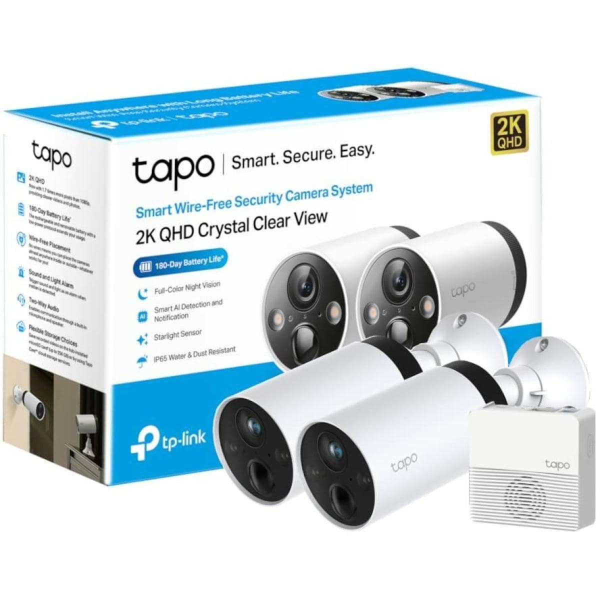 TP-Link Tapo C420S2 2K QHD Outdoor Wireless Security Camera System Up to 180 Day Battery Color Night Vision w/Starlight Sensor works w/Alexa & Google Home
