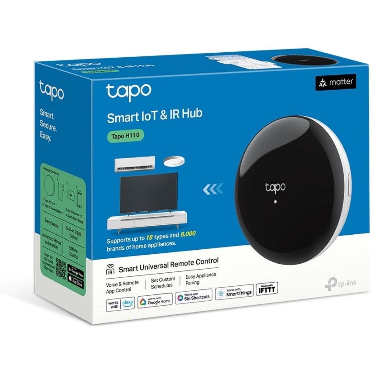TP-Link Tapo H110 Smart Home, Infrared Smart Hub, Air Conditioner, TV, Remote Control, Chime Function, Sub-1GHz