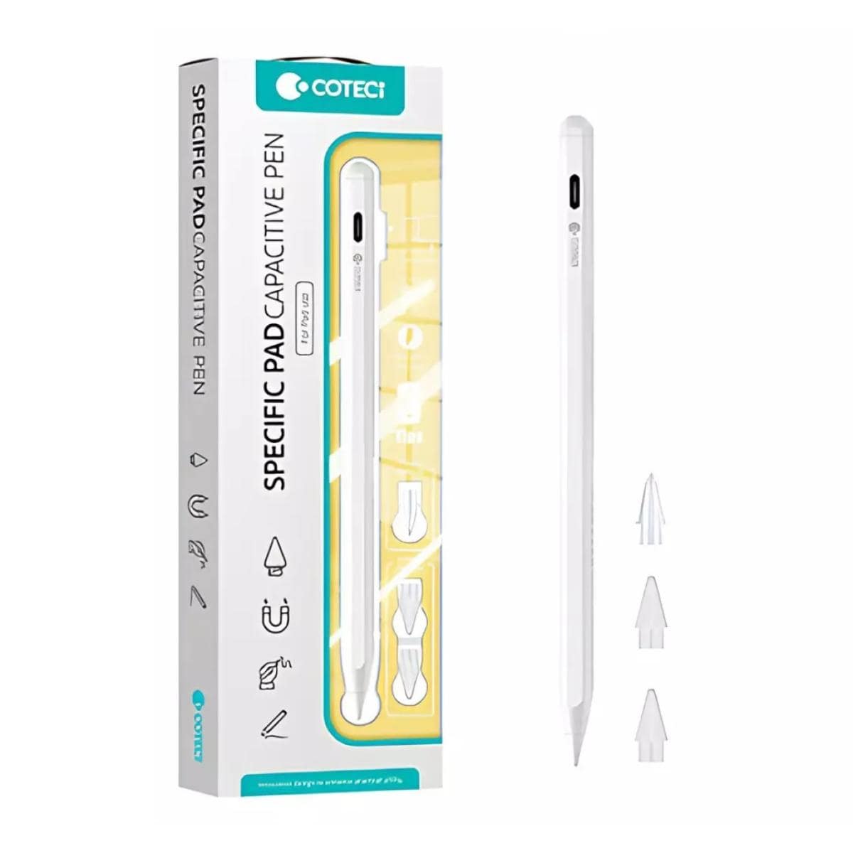 Coteci P5 IP-017 Capacitive Pen Anti-Mistouch Oblique Pressure Fast Charging Magnetic Attraction Charging For iPad - White