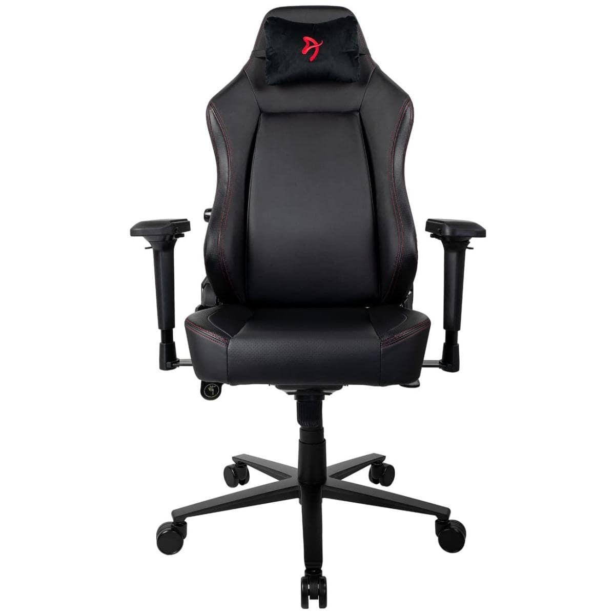 Arozzi Primo Premium PU Leather Gaming Chair Office Chair with Recliner Swivel Tilt Rocker Adjustable Height 4D Armrests Neck Pillow and Built-in Lumbar Adjustment - Black with Red Accents