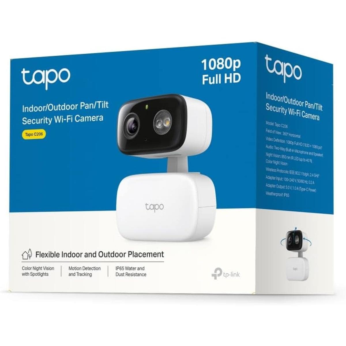 TP-Link Tapo C206 Mini Surveillance Camera Recording 1080P 360° Coverage for Indoor and Outdoor, AI Detection and Notifications, MicroSD Card up to 512GB