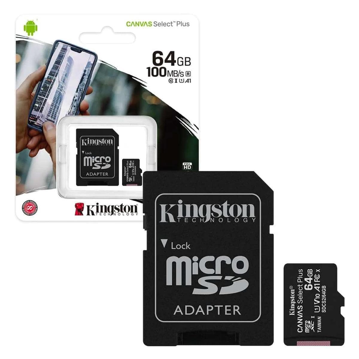 Kingston SDCS2/64GB CCanvas Select Plus microSDXC Card Up to 100MB/s A1 Class 10 UHS-I with Adapter