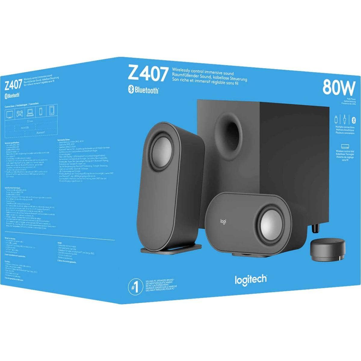 Logitech Z407 Bluetooth Speakers with Subwoofer & Wireless Control Premium Audio with Multiple Inputs USB Speakers - Black