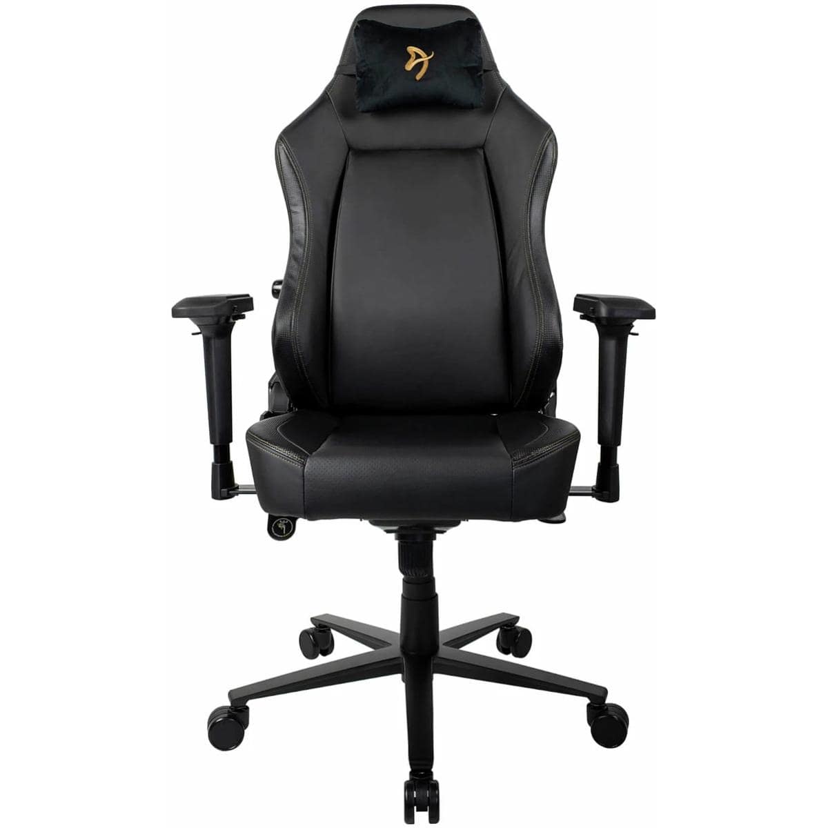 Arozzi Primo Premium PU Leather Gaming Chair Office Chair with Recliner Swivel Tilt Rocker Adjustable Height 4D Armrests Neck Pillow and Built-in Lumbar Adjustment - Black with Gold Accents