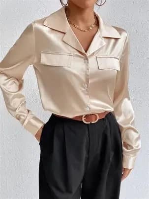 Satin Button-Up Blouse for Women