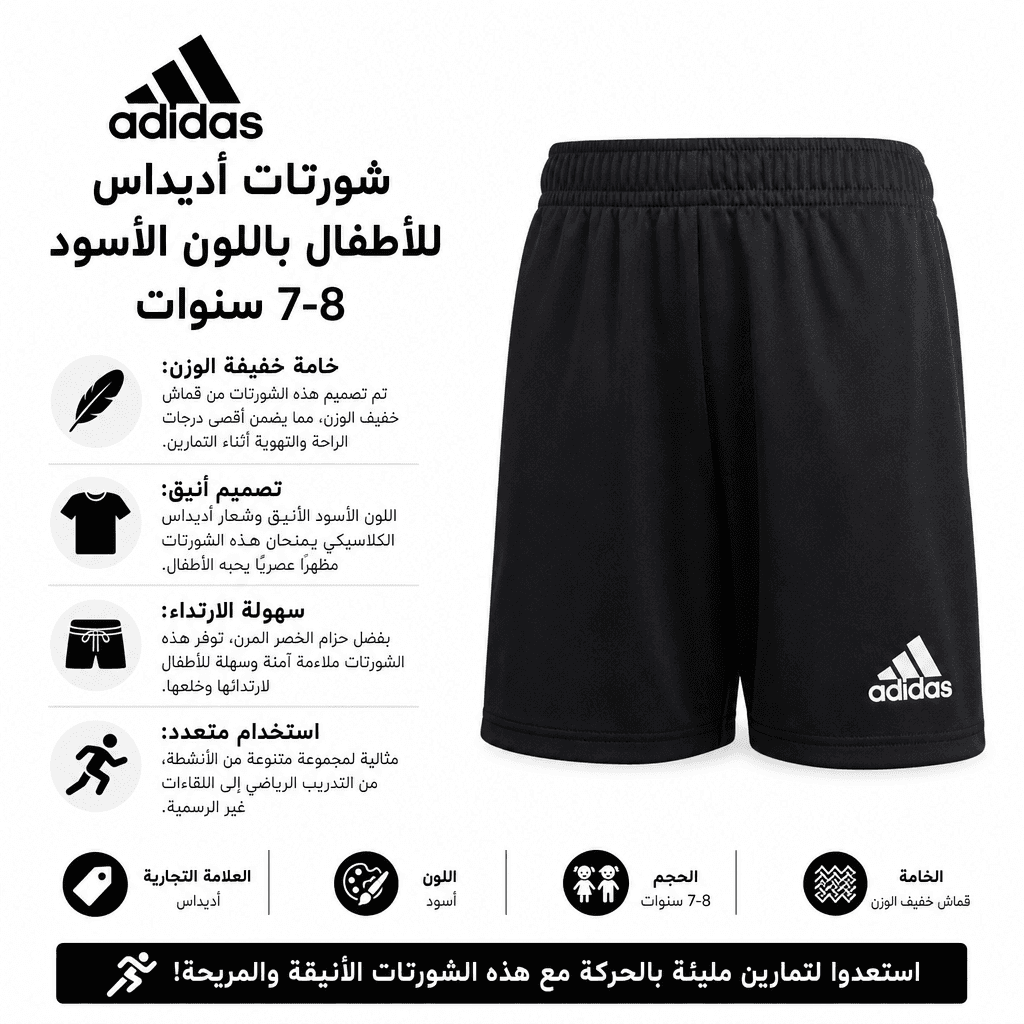 Adidas Kids Shorts Black 7–8Y
