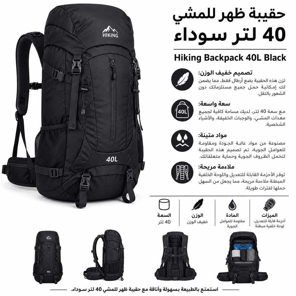 Hiking Backpack 40L Black