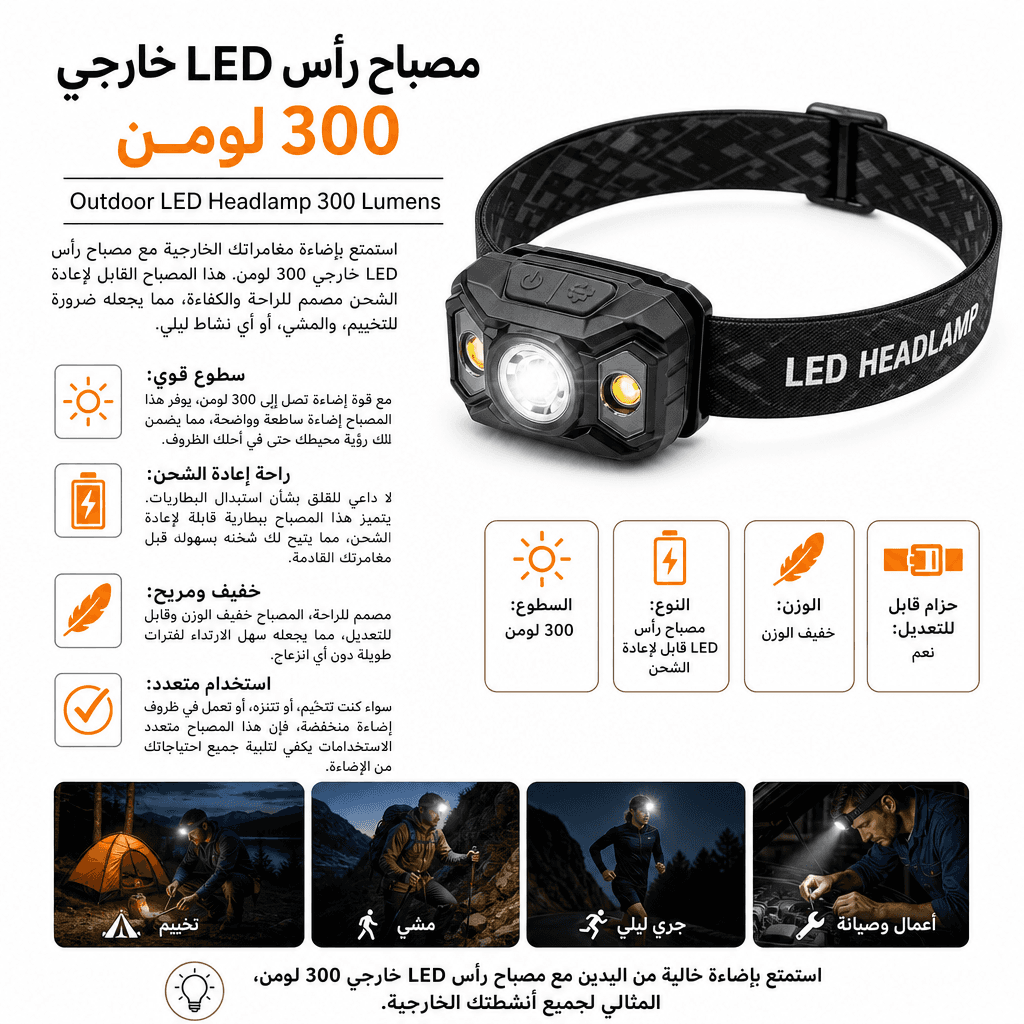 Outdoor LED Headlamp 300 Lumens