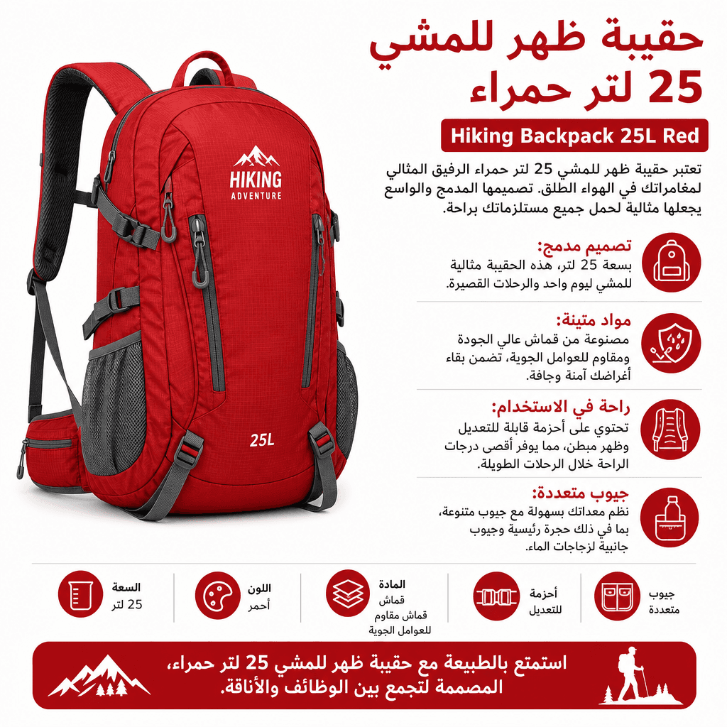 Hiking Backpack 25L Red