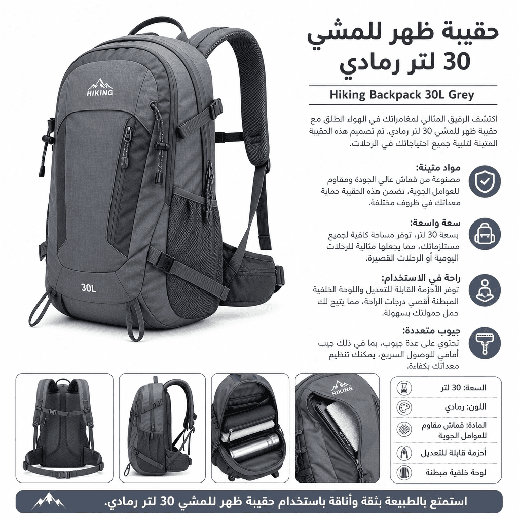 Hiking Backpack 30L Grey