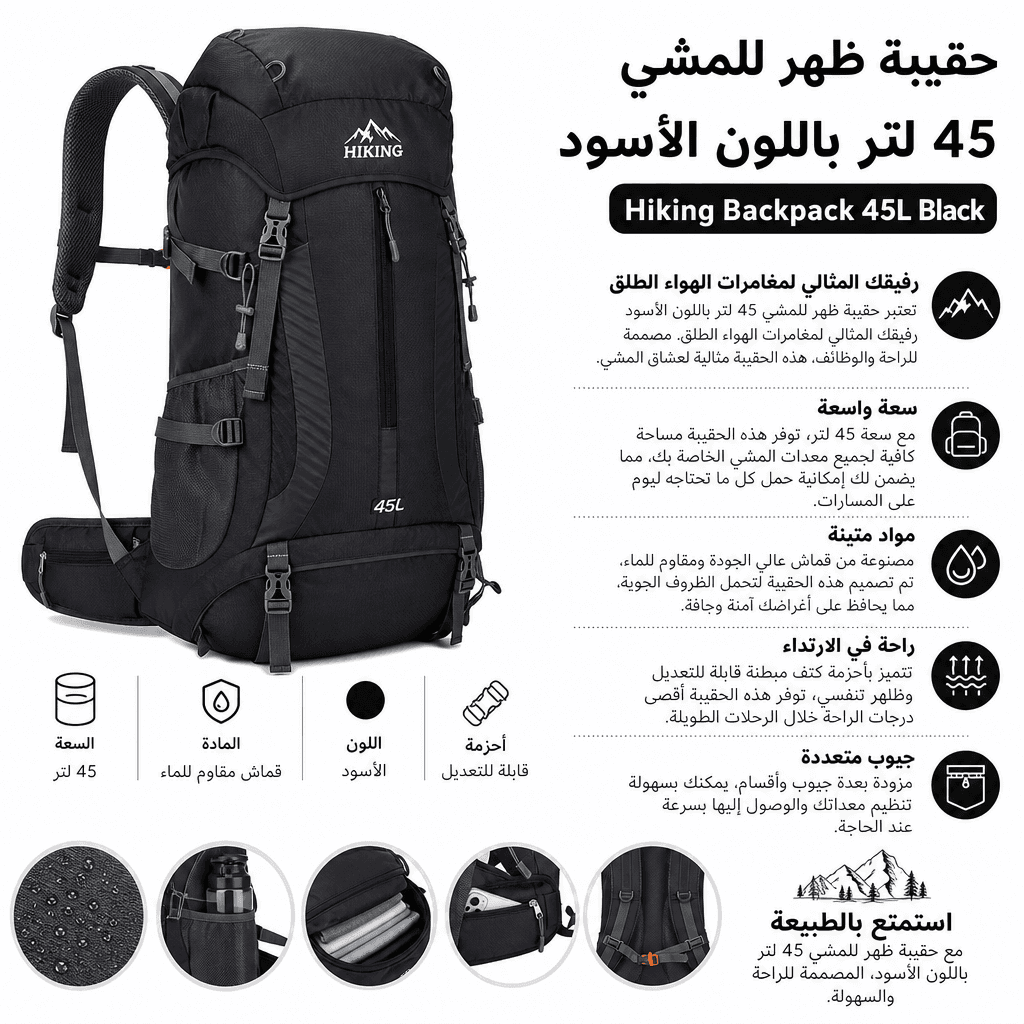 Hiking Backpack 45L Black