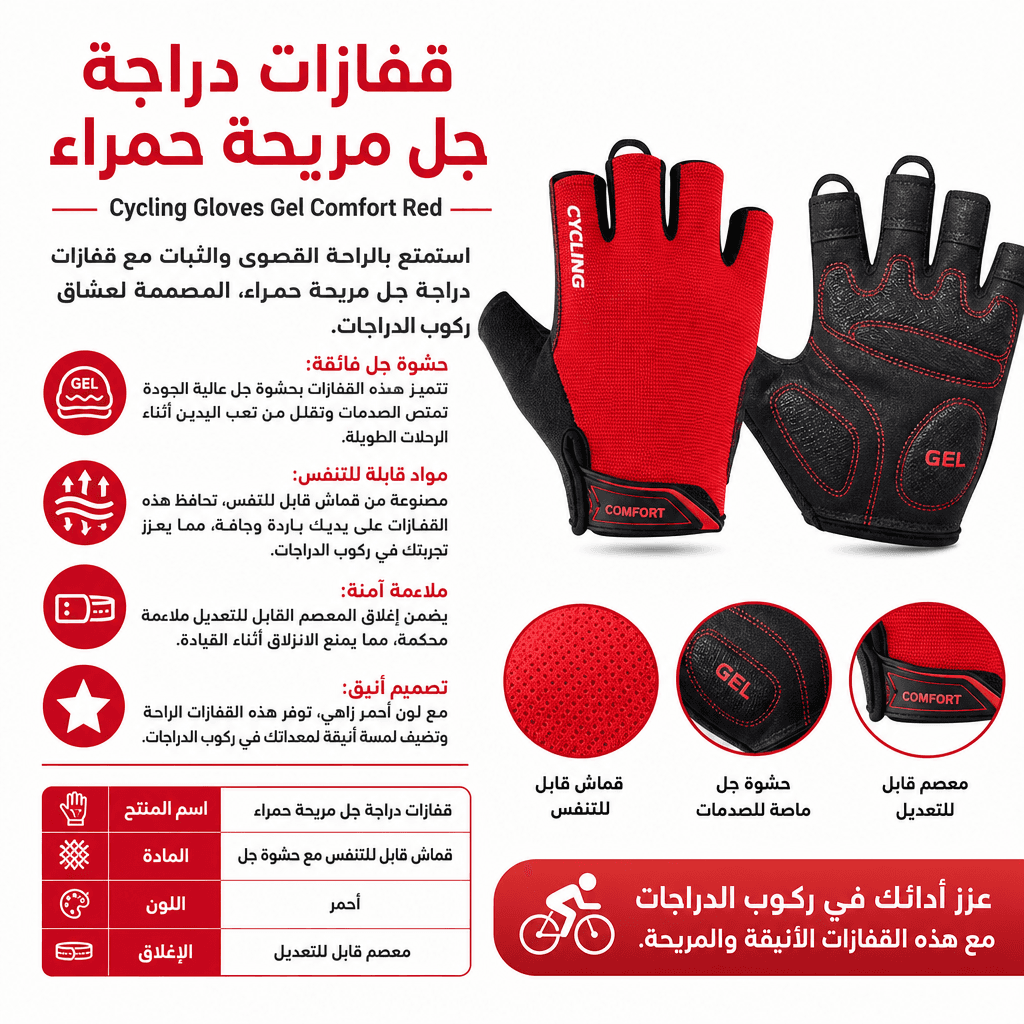 Cycling Gloves Gel Comfort Red