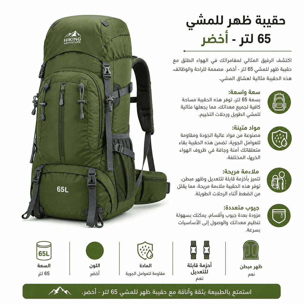 Hiking Backpack 65L Green