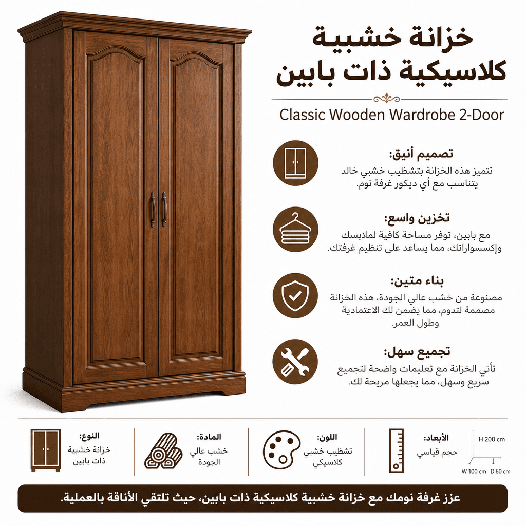 Classic Wooden Wardrobe 2-Door