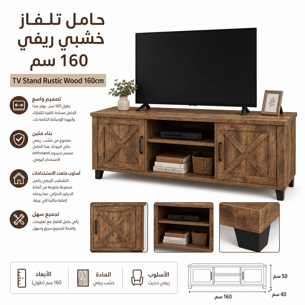 TV Stand Rustic Wood 160cm