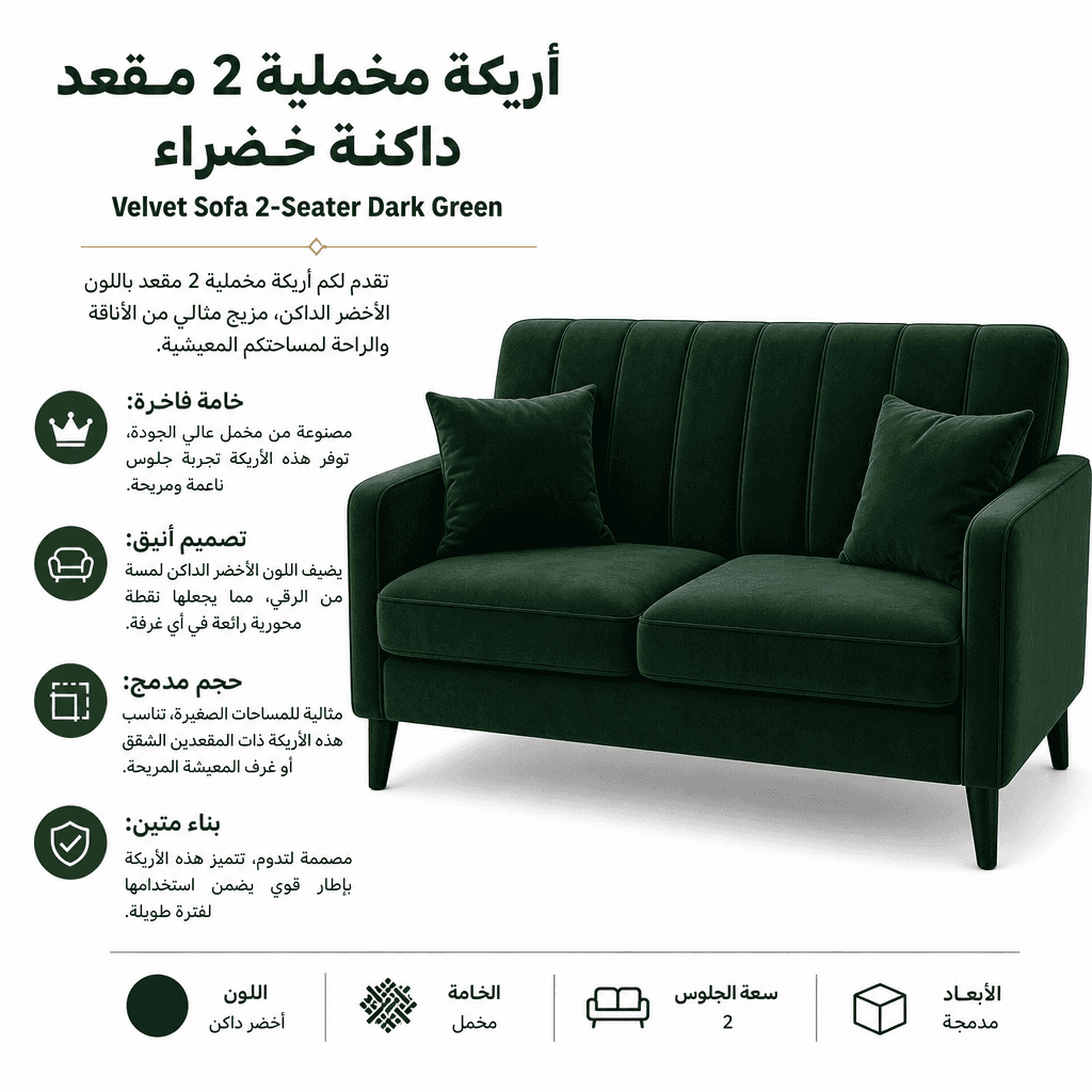 Velvet Sofa 2-Seater Dark Green