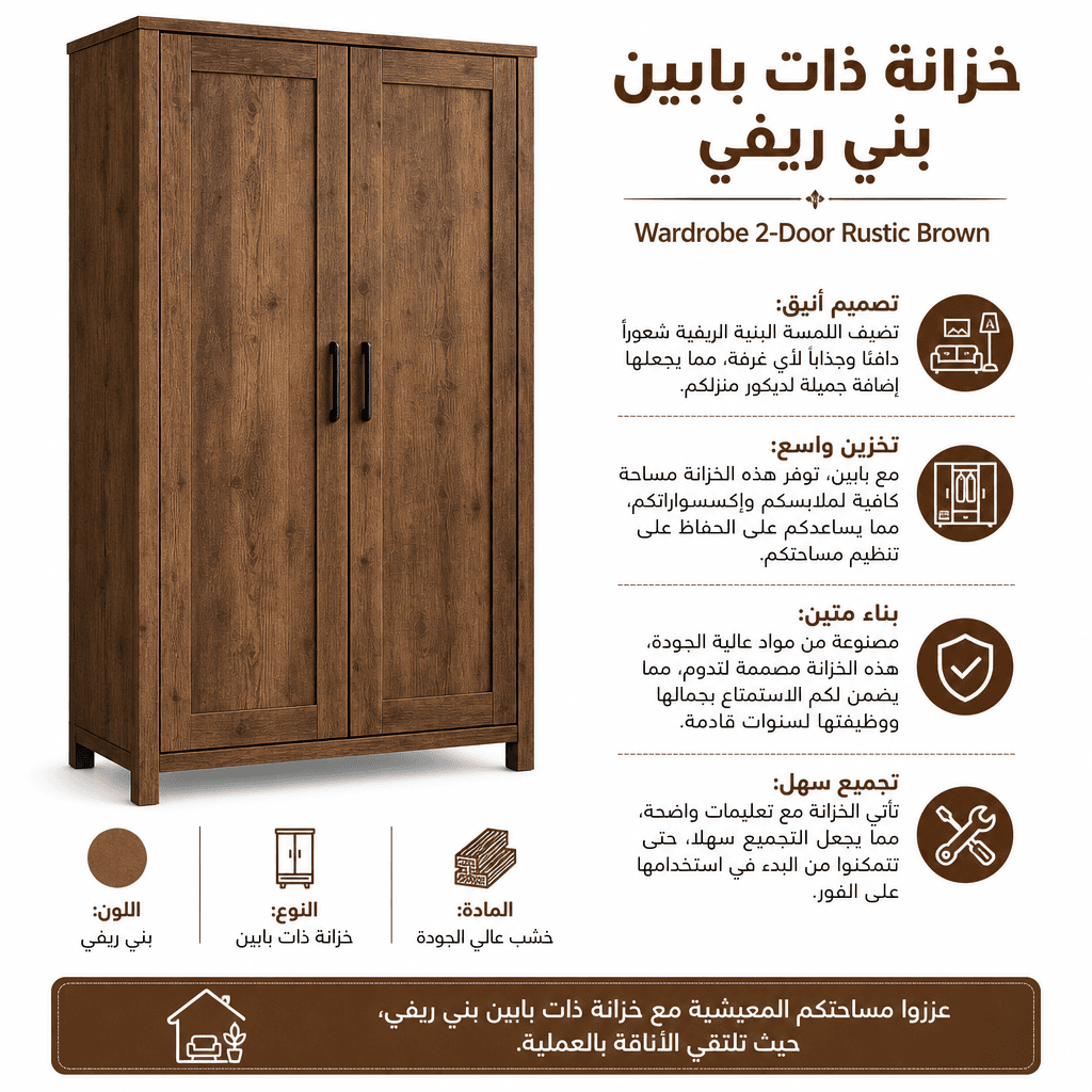 Wardrobe 2-Door Rustic Brown