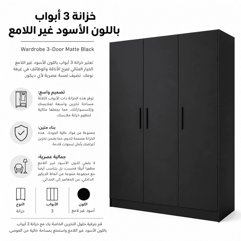 Wardrobe 3-Door Matte Black