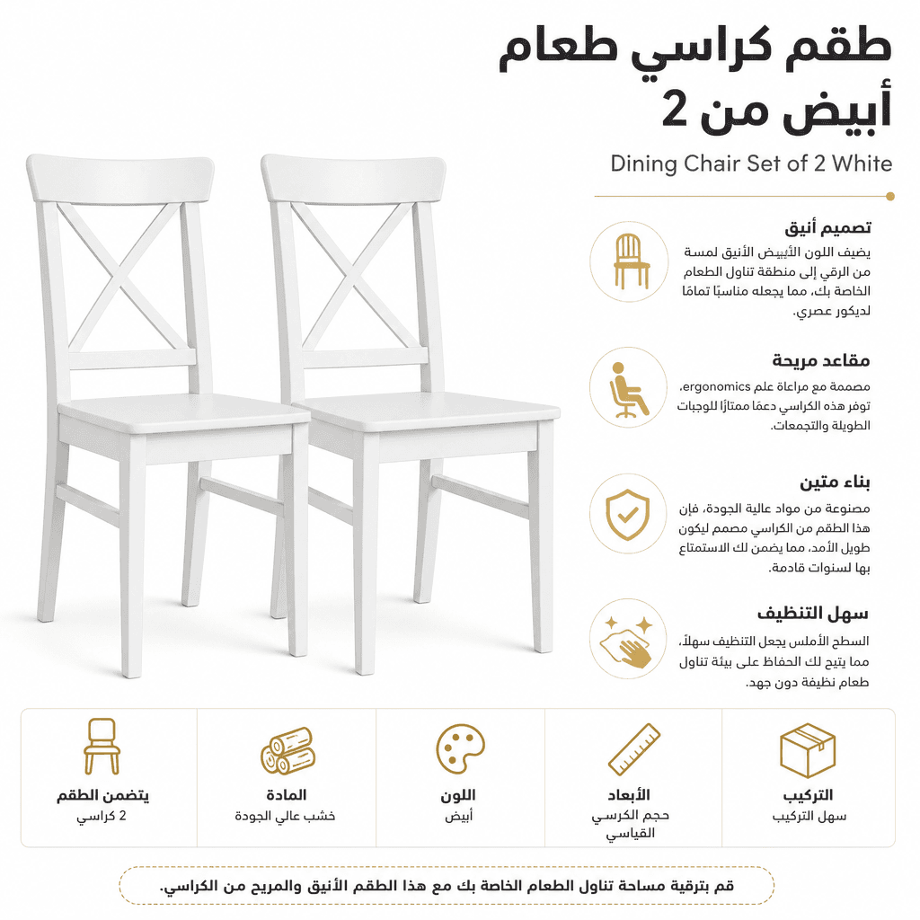 Dining Chair Set of 2 White