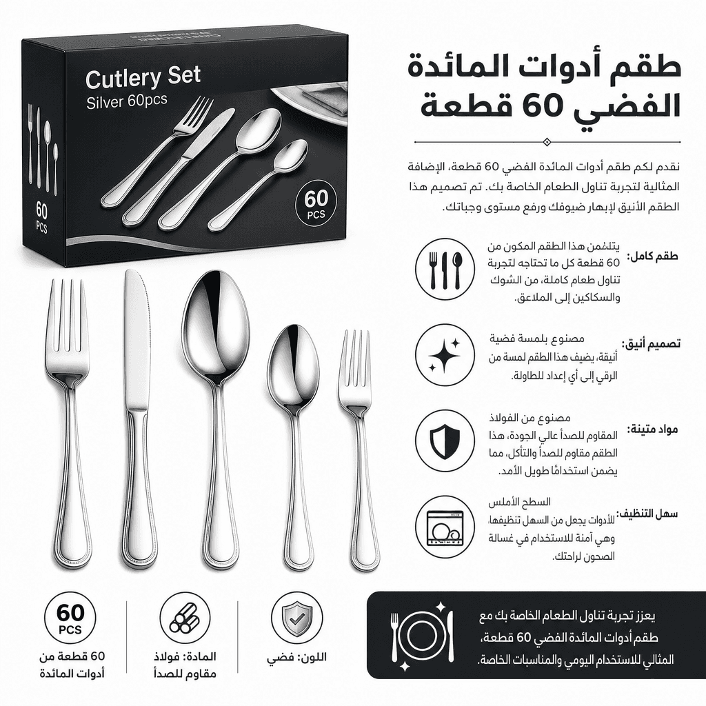 Cutlery Set Silver 60pcs