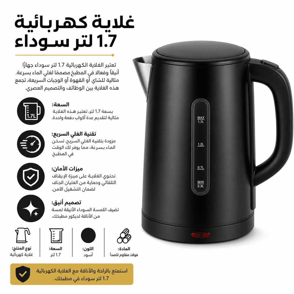 Electric Kettle 1.7L Black