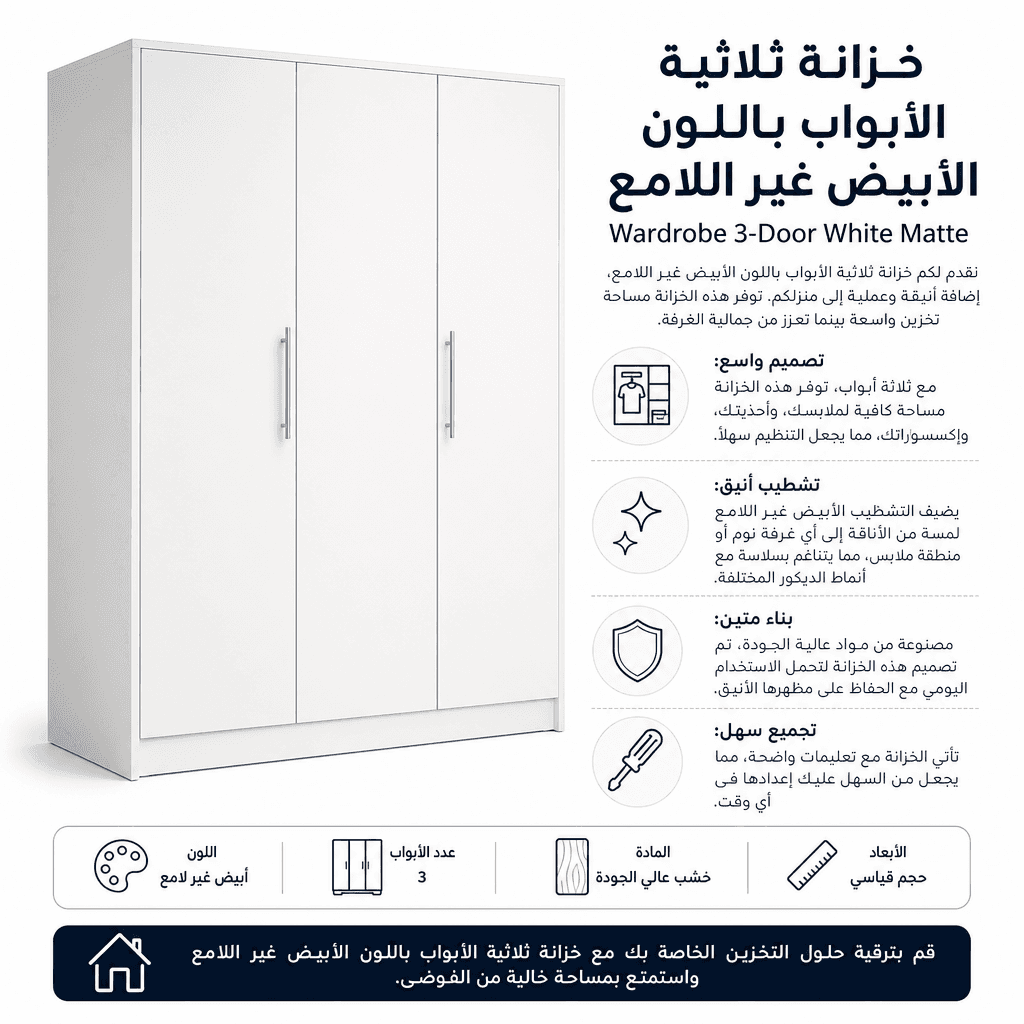 Wardrobe 3-Door White Matte