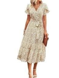 Women's Floral Wrap Midi Dress